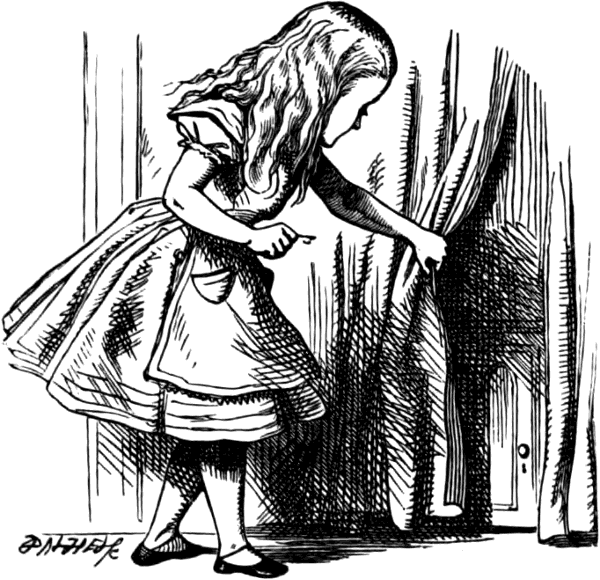 [Alice finds the little door]