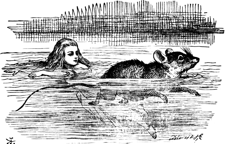 [Alice and the mouse, swimming]