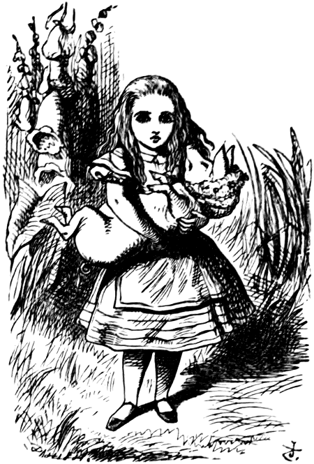 [Alice carrying the pig-baby]