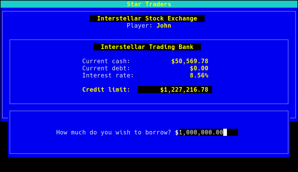 Borrowing money from the Interstellar Trading Bank