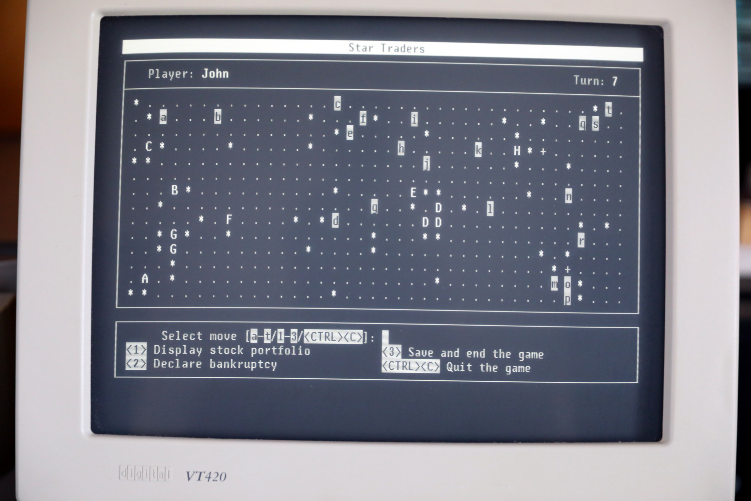 A close-up of the map of the galaxy on the VT420 terminal