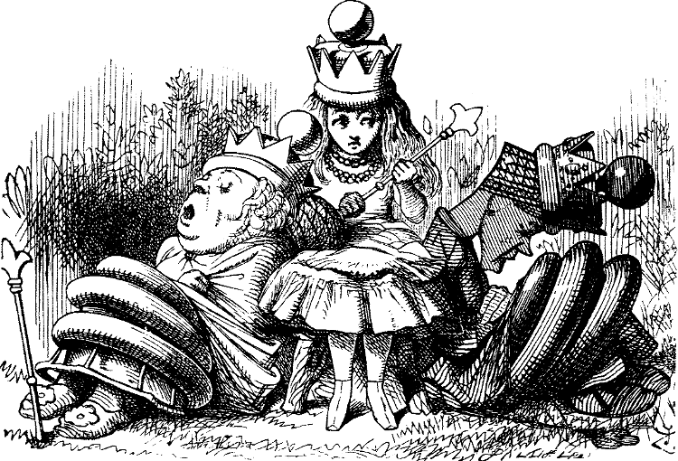 [The Queens sleeping on Alice’s lap]